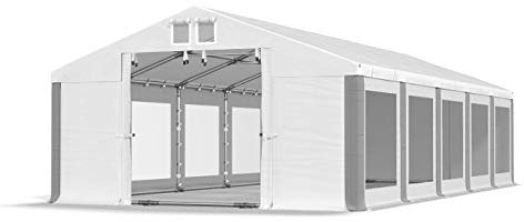 Das Company Tenda per Feste bianco-grigio 5x10m Finestre Trasparenti Impermeabile 580 g/m2 PVC Costruzione Summer Plus sul Fondo e Rinforzi Tetto