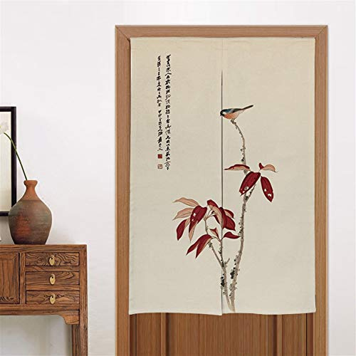 Liveinu Lino Cortinas para Puerta Japonesa Noren Cortina Pintura China con Barra De Tensión Hecho A Mano Cortina de Entrada Tapiz para Decoración,Dividir La Habitación 80x120cm Style 2