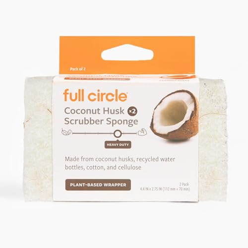 Full Circle Pack de 2 Esponjas de Coco Resistentes para Fregar | Fibra Natural de Cáscara de Coco + Celulosa Suave | Apta para Superficies Antiadherentes | Eco-Friendly sin BPA
