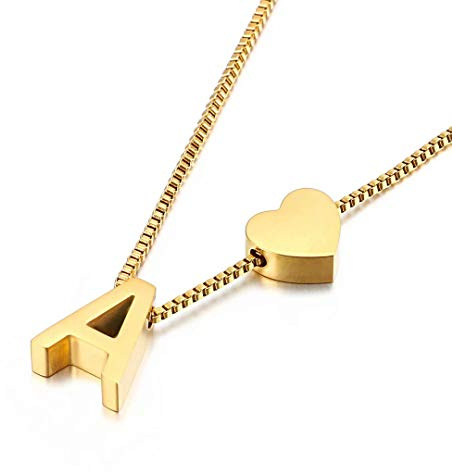 Qings Collar con colgante de corazón letra A chapado en oro Moda Amor Personalidad Combinación Alfabeto A-Z Regalo de cumpleaños para mujeres y niñas