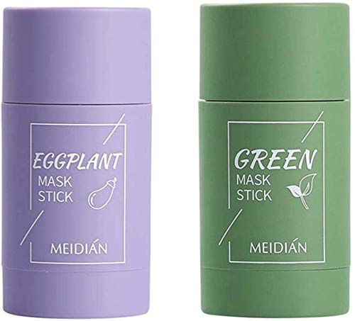 2 x Purifying Clay Facial Mask Stick Green Tea Purifying Clay Facial Mask Stick Deep Cleansing Oil Control Anti-Acne Solid Mask, Eggplant Hydrating Blackhead Remover
