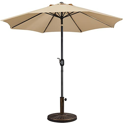 Yaheetech Gartenschirm Sonnenschirm mit Schirmständer Rund Marktschirm Neigbar Kurbelschirm Sonnenschirmständer Schirmgewicht für Outdoor und Balkon, 270 cm/Tan