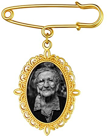 Custom4U Personalisierte Foto Broschen Silber/Gold Damen Anstecker Edelstahl Memorial Anhänger Brautstrauß mit Foto Anhänger Oval/Rund/Herz Broschen Anstecknadel Hochzeit Modeschmuck