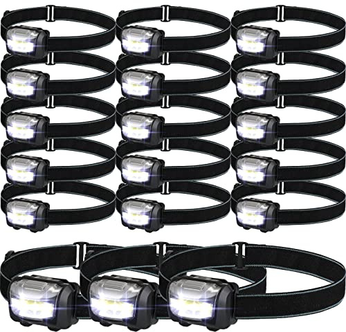 Macarrie 18 Pack LED Headlamps IPX4 Waterproof 3 Modes Headlamp Flashlight Bright Head Lights Camping Accessories for Adults Kids Hiking, Running, Repairing, Fishing, Batteries Not Included(Black)