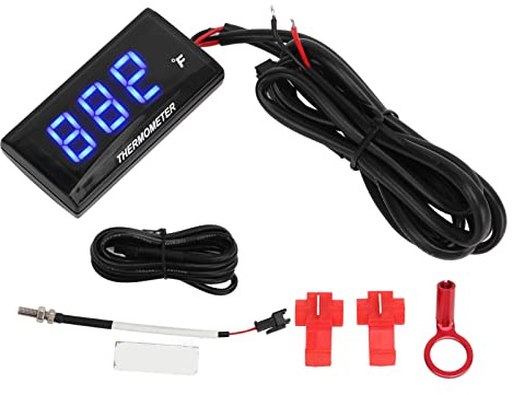 Thermomètre de Moto Numérique, Thermomètre de Moto LCD Ultra Fin étanche avec Adaptateur de Bougie D'allumage 10 Mm DC12V(Bleu),thermomètre