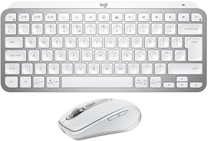 Logitech MX Keys Mini Keyboard + MX Anywhere 3S Wireless Mouse - Fluid Typing, Backlit Keys, Fast Scrolling, USB-C, Bluetooth, Compact, Multi-OS Compatible, QWERTY UK English - Pale Grey | Fluid Typing, Backlit Keys, Fast Scrolling, USB-C, Bluetooth, Compact, Multi-OS, QWERTY UK English - Pale Grey