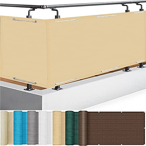 Balkon Sichtschutz 80 x 600 cm UV- und Wetterbeständig Sichtschutzmatte mit Ösen Nylon Kabelbinder und Kordel für Balkongeländer Garten, Creme Farben