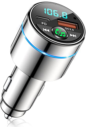 RIWUSI FM Transmitter for Car Bluetooth 5.3, [All-Metal] PD 30W & QC3.0 18W Fast Car Charger, Wireless FM Radio Kit Bluetooth Car Adapter, Noise Cancelling Hands-Free Call, Cart Speaker System
