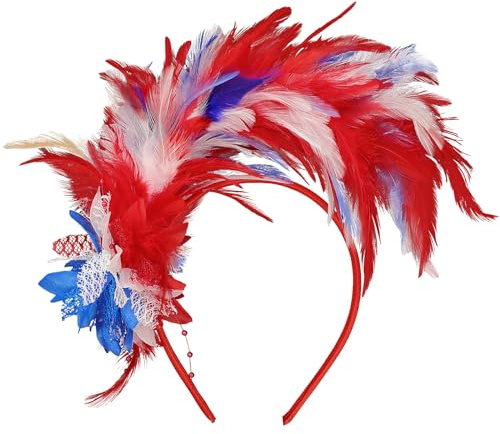 MWOOT Feder Haarschmuck Haarreif, 1920er Fascinator Kopfschmuck für Damen, Feder 20er Jahre Stirnband mit Künstlichen Blumen für Karneval Cocktail Hochzeit Tee-Party Accessoires