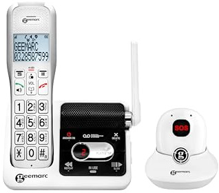 Geemarc Amplidect 595 SOS Pro - Verstärktes schnurloses Telefon und Notruf-Medaillon mit Anrufbeantworter und großen Tasten für Senioren - Mittlerer bis Schwerer Hörverlust - Version DE