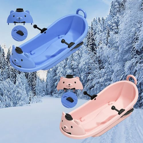 Winter Sled, Frost-Resistant Sled, Plastic Sled, Thickened Sled, Children's Cartoon Bear Sled, Sled with Wheels and Big Backrests