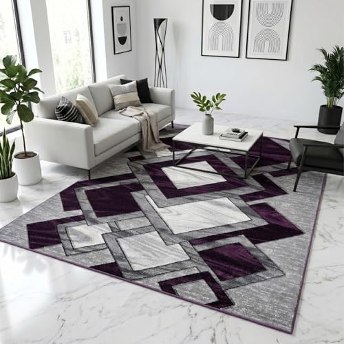 PHP Modern Rugs for Living Room Dining Rooms Bedrooms and Office Carpet Floor Rug - Super Soft Abstract Design High Weight Thick Carpet Rugs - Purple, 120 x 170cm