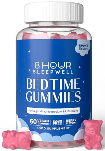 8 Hour Sleepwell - 60 Sugar-Free Sleep Gummies - Sleep Aid with Griffonia, Ashwagandha, Magnesium Glycinate, L-theanine, B6 for Deep Sleep & Relaxation - Alternative to Melatonin Tablets - Gluten Free