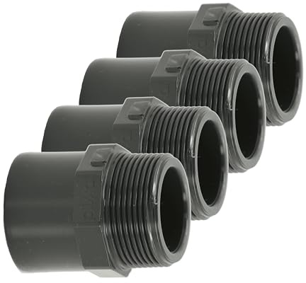 HAF 4X PVC Fittings Übergangsnippel mit 40/50mm x 1 1/2 | Klebemuffe/Klebestutzen x Außengewinde | Übergangsmuffe aus grauem PVC | PN16 für Rohr, Poolverrohrung, Druckleitung, Rohrleitung & Teich