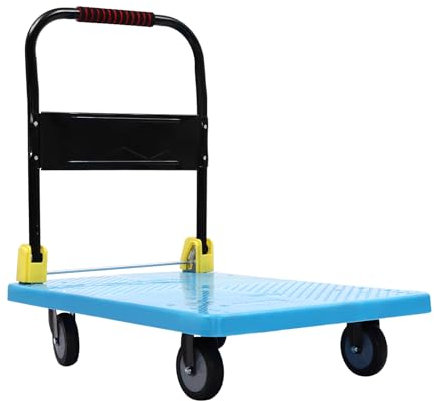 Blau Plattformwagen - Klappbar - Bis 400 kg Tragkraft - Feststellbremse | Transporthilfe mit Lenkrollen | Paketwagen mit Antirutsch-Beschichtung | 60 * 90 * 89cm | Anti-Rutsch-Muster |