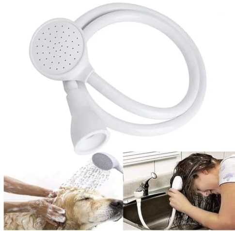 Single Tap Shower Spray Hose Bath Tub Sink Spray Attachment Head Washing Indoors Connect Hose on Tub Spout for Pet Bathing, Grooming, Massage