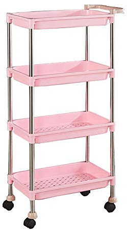 Wagen, Handwagen zur Aufbewahrung, bewegliche Küchenwagen, mobiler Beauty-Rollwagen mit 4 Etagen, Friseurwagen für Friseursalons, Ng Load/L/Pink