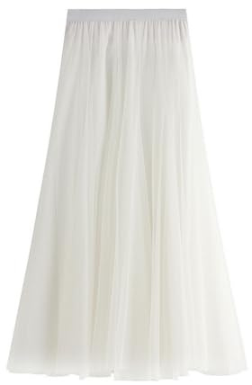 FM2018XSL Jupe Élégante Plissée Taille Haute Midi pour Femmes en Tulle Longue