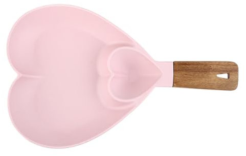 Jarsense Heart Shape Chip and Dip Bowl,Chip and Dip Platter Tray with Wooden Handle,Nacho Tray Dip Dishes,Reusable Party Serving Trays and Platters,for Breakfast,Salads,Burger Plate Pink