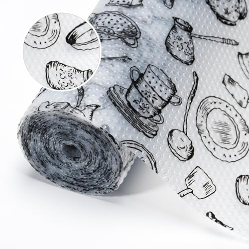 Schubladenmatte 44cm x 400cm Antirutschmatte Schubladen Matte Schubladeneinlage Eva Unterlage Teppich für Küchenschränke, für Kühlschrank Regale, Zuschneidbar, Halbtransparent, Weiß, Schwarz