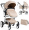 DREAMADE 2 in 1 Kinderwagen, Klappbar Buggy mit verstellbarem Sitz & Griff & abnehmbarem Verdeck, Reisebuggy mit Tragetasche für Baby 0-36 Monate, bis 15kg (Beige)