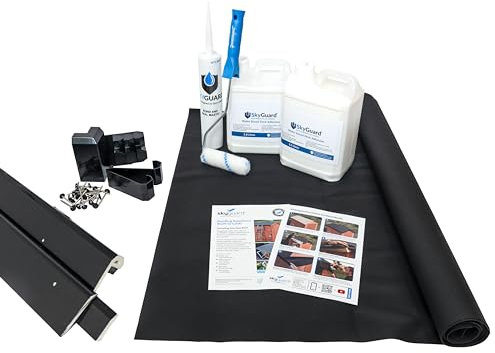 SkyGuard Rubber Roof Kit For Garden Rooms & Outbuildings, EPDM Membrane, Quality u-PVC Trims & Adhesives - Longer Lasting Alternative to Roofing Felt for Sheds (Black Trims, 4.2m x 6m)