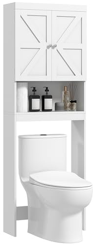 HOMCOM Meuble de Rangement au-Dessus des Toilettes 58,5Lx23lx170Hcm Blanc | Meuble WC au-dessus des toilettes, Placard 2 Portes, Étagère Ouverte, en Bois