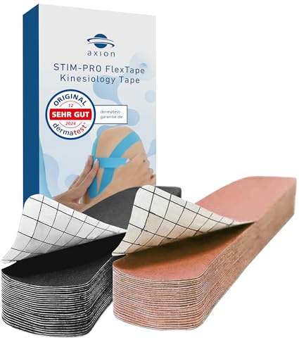axion® Precut Kinesio-Tapes schwarz & beige I 50x Vorgeschnittene Tape-Bandage I Selbsthaftend I Z.B. als Arm-Tape, Beintape, Rückentape, Sport-Tape I Physio Tape I Zertifiziertes Medizinprodukt