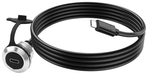 XMSJSIY USB 3.0 Panel Flush Mount 5Gbps Type-C Charging Cable (Round) | USB Type-C Threaded Fixed Panel Mount Female to Male Extension Cable with Dust Cover for Data Transfer and Charging 1M/3.28FT