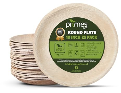 10 (25cms) 50 Pcs Palm Leaf Round Disposable Plates | Strong, Eco Friendly, Biodegradable, Compostable Like Wooden, Bamboo | Microwave & Oven Safe