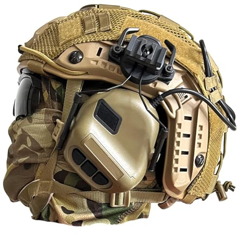 WQZXM Casque Airsoft Rapide, avec Microphone Casque Fonctionnel Tactique, Lunettes Tir Quadrichromiques, Housse Casque Et Cagoule, pour Cosplay Military Tactical Airsoft Gear(Tan)