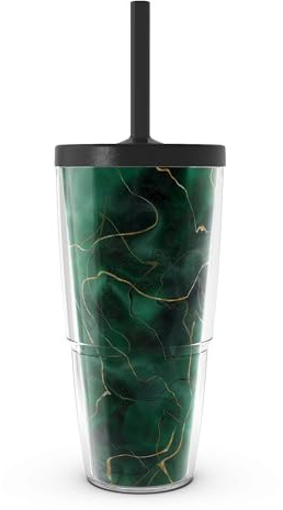 Tervis Marble - Malachite Made in USA Double Walled Insulated Tumbler Travel Cup Keeps Drinks Cold & Hot, 24oz with Straw Lid, Classic