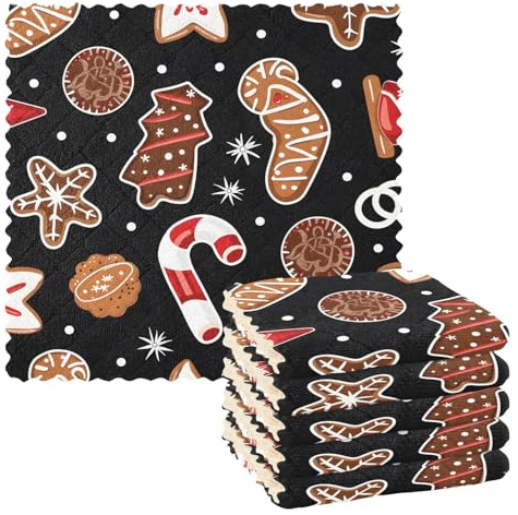 Mnsruu Microfibre Cleaning Cloths Gingerbread Snowflakes Christmas Reusable Dish Cloths for Washing Up 6 Pack Swedish Dishcloth Microfibre Cleaning Towels Washable Duster Rags Cloth Home
