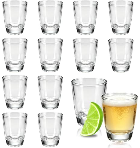 EUIEUT 12 Pack Shot Glasses Set, 32 ml Heavy Base Shot Glasses Reusable Shots Glass Cordial Glass Clear Shots Cups for Tequila, Vodka, Cocktail, Whisky, Spirits, Liquor