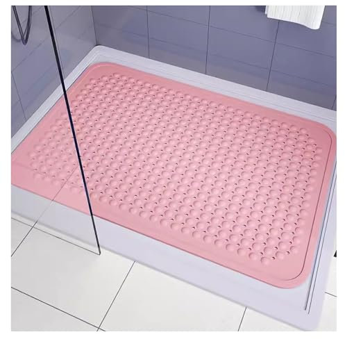 Badematte, Badewannenmatten for Badezimmer, rutschfest, rechteckige Duschmatte, große Duschraum-Badematte, PVC-Fußmassage-Bodenmatte, schneller Abfluss, rutschfest(Pink,80x50cm/31.4x19.6in)