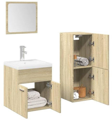 Lauuoeriau Furniture Item home 3-teiliges Badmöbel-Set Sonoma Eiche Holz-Möbel