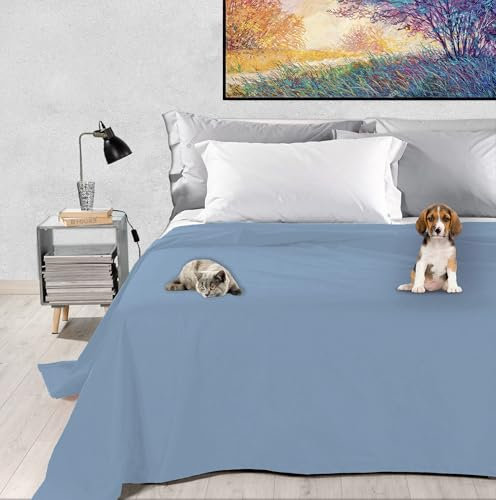 Byour3 - Couvre-lit Double Super IMPERMÉABLE Animaux Anti-Taches Protection pour Lit Simple Queen Size Anti-Poils Chat Chien Enfants Anti-Moisissure Couverture Lavable (Bleu Clair, Simple)