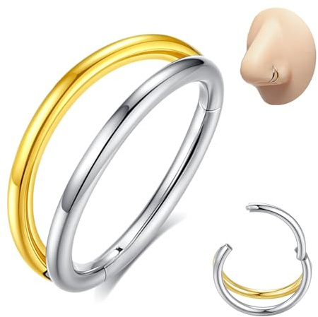 Popuhoops Double Hoop Nasenring Two-Tone 316L Chirurgenstahl Knorpel Ohrring Septum Ring Schmuck Scharnier Clicker Ring Conch Daith Tragus Helix Piercing Körperschmuck Lippenring 1.2mm/1.0mm/0.8mm