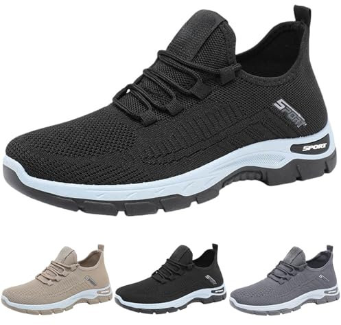 Elevator skor herr sportskor fitness joggingskor breda K fritidsskor vita hög ventilerande ortopediska skor löparskor platt sula träningsskor halkfria promenadskor, svart, 44 EU