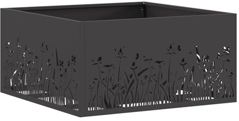 vidaXL Hogar Cuadrado Negro 60 x 60 x 30 cm - Acero portátil para leña Calentar al Aire Libre en reuniones en el balcón o en el jardín. Diseño Duradero con Acabados Elegantes y caract
