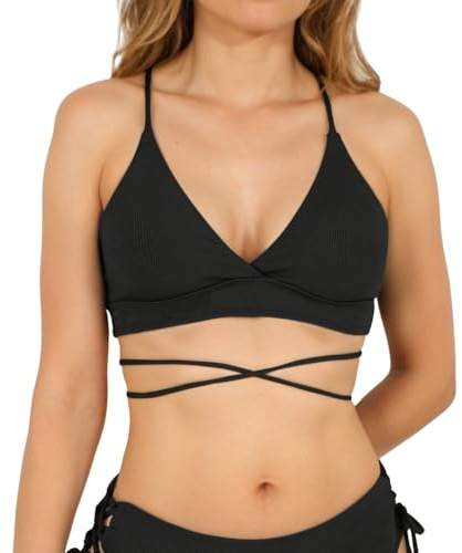 MYLILY | Bikini Top Gerippt | Crinkle Bikini ohne Bügel | Bikini Oberteil Damen zum Schnüren | Bikinioberteile für Damen Triangel Stil