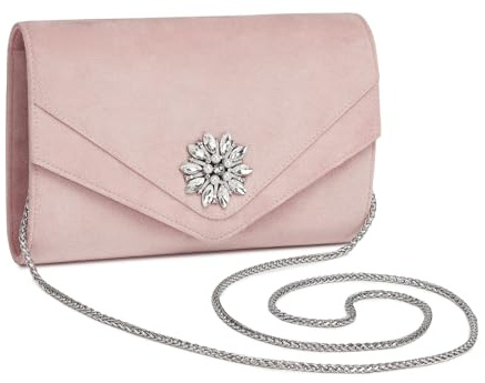 Miss Lulu Pochette femme élégante strass et simili-suede pour mariage,Clutch cérémonie avec chaîne amovible,Sac soirée polyvalent pour fêtes et événements chic