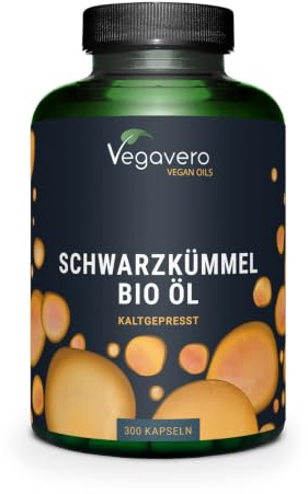 Nigelle BIO & VEGAN | 300 Gélules | 1000mg d’Huile de Cumin Noir | Immunité + Peau | Avec Thymoquinone & Acide Linoléique (Oméga 6) | Pressé à Froid | Vegavero®
