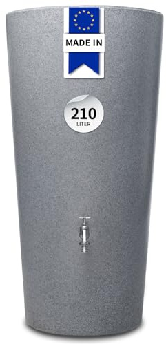 Garantia Stone 2in1 Bepflanzbare Regentonne 210 Liter Silver | inkl. Pflanzschale, ideal für Garten, dekorativ, langlebig, praktisch, robust, vielseitig einsetzbar, umweltfreundlich