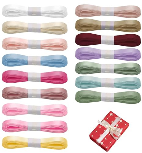 Satinband Bänder 10mm x 64 m, 16 Farben Geschenkband Doppelseitige Schleifenband Seidiges Bänder Satinbänder Bunt für Geschenkverpackung Kunsthandwerk Haarschleifen Blumenstrauß Dekoration