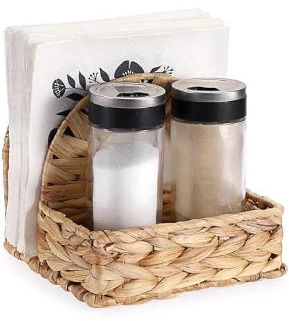 TOLIDA Gewebtes Serviettenhalter, Natürliches Serviettenspender, Gewürzablage für Salz- und Pfefferstreuern, Multifunktionaler Napkin holder für Papierhandtücher und Gewürzflaschen