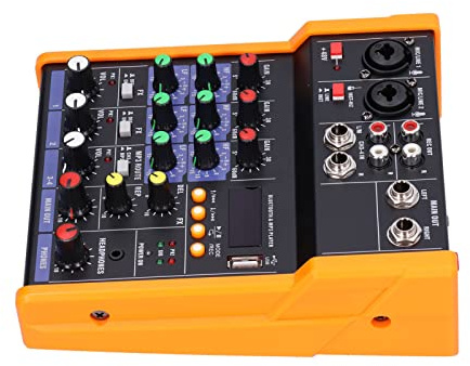 SUNGOOYUE Table de Mixage Professionnelle, Carte Son DJ 4 Canaux avec 4.2, Interface USB, Alimentation Fantôme, Construction en Métal et ABS, pour le Streaming en Direct et la Production Musicale