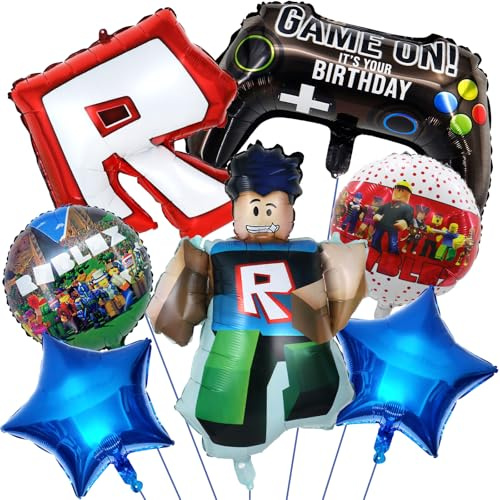 Globos De Cumpleaños Roblx, Globosroblx, Ro-Blx Decoracion Cumpleaños, WlsqDE Ro-Blx Globos Cumpleaño, Wlsqde Globos de Foil Cumpleaño, 7 Piezas, Set de Globos de Fiesta