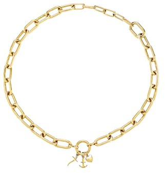 Breil, Collezione Love Ties, Collana Donna, Collana in Acciaio IP Oro Lucido con 3 Charms, Catena a Maglie Ovali, Chiusura a Moschettone, Lunghezza Regolabile fino a 45 cm, Idea Regalo Donna