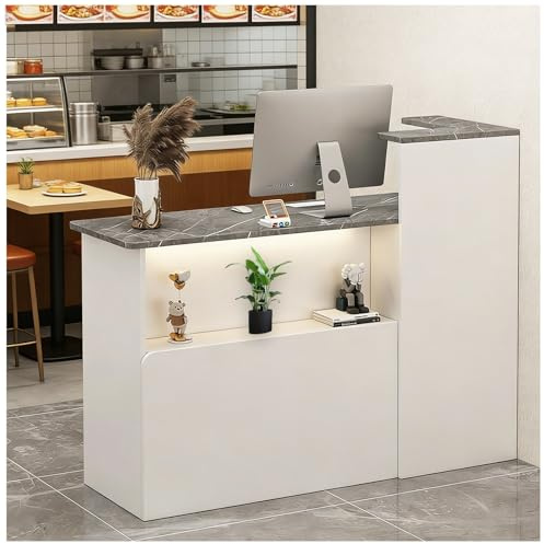 Empfangstresen mit Theke Empfangstheke mit LED-Beleuchtung Verkaufstheken mits abschließbaren Schubladen für die Kasse Lobby Schönheitssalon Home Office-Schreibtisch,Gray Left,120x42x100cm
